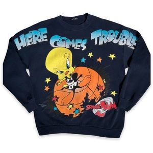 Space Jam Looney Tunes Tweety Bird Vintage 90s Dark Blue Sweatshirt Size M/L?